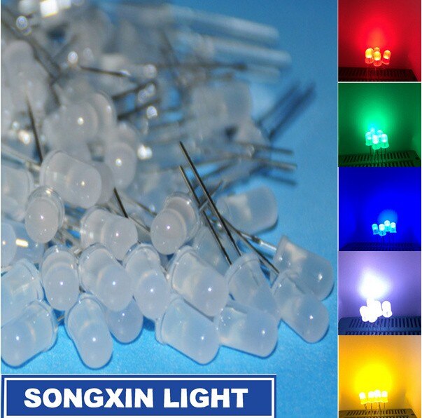 500pcs 5mm led 확산 100x 5 색 빨간색 파란색 녹색 노란색 흰색 슈퍼 밝은 전구 LED 램프 5MM 발광 다이오드 DIY 키트